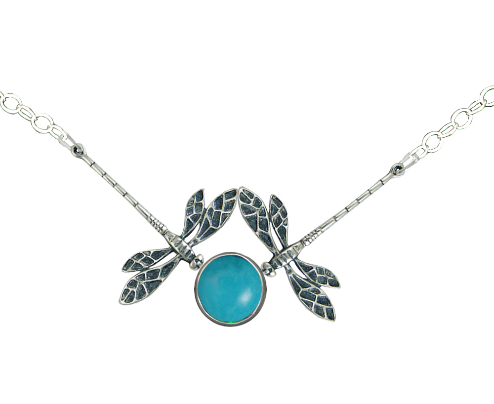 Sterling Silver Double Dragonfly Necklace With Turquoise